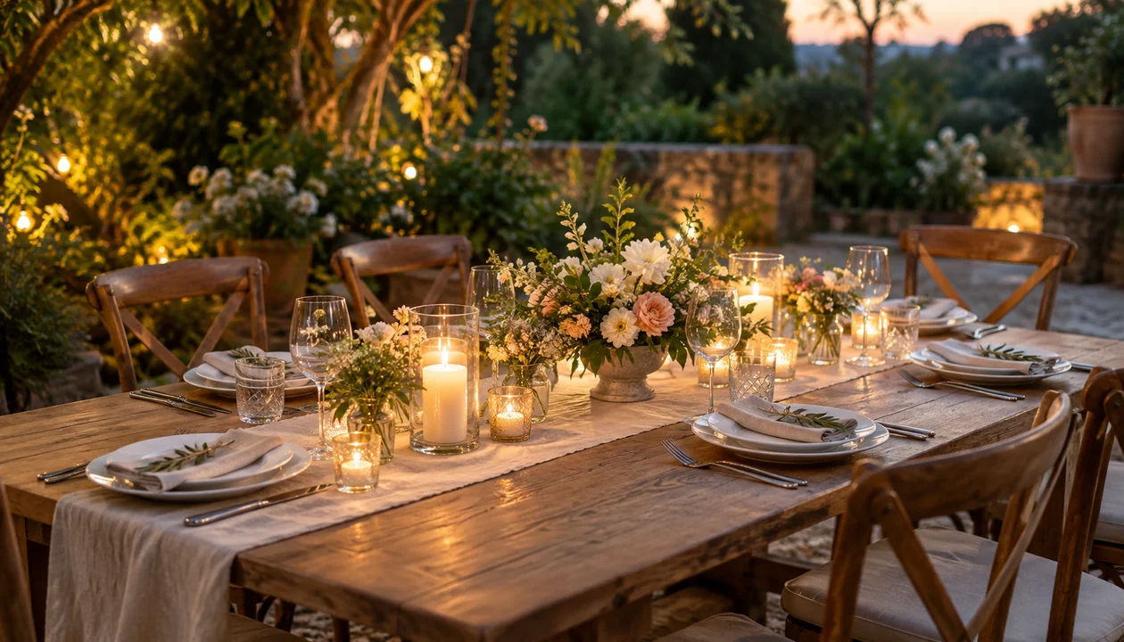 Garden table prepared for an anniversary party
