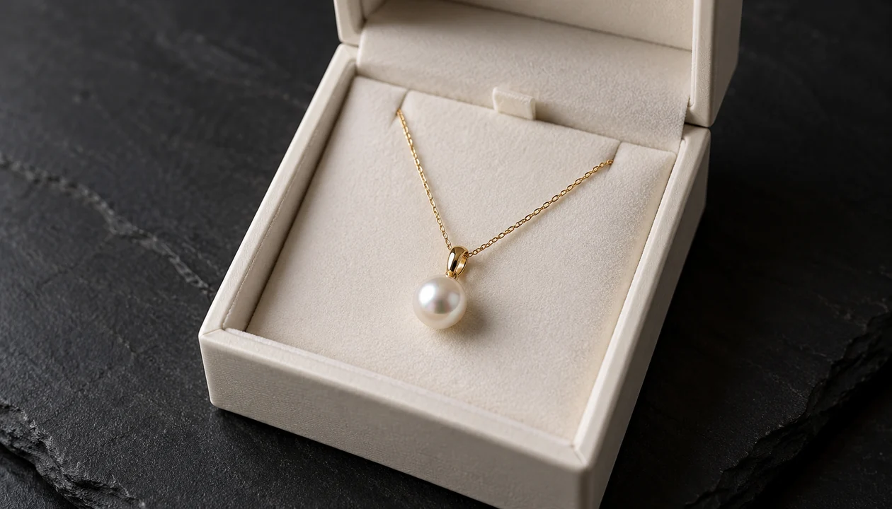 Pearl pendant in an ivory jewelry gift box
