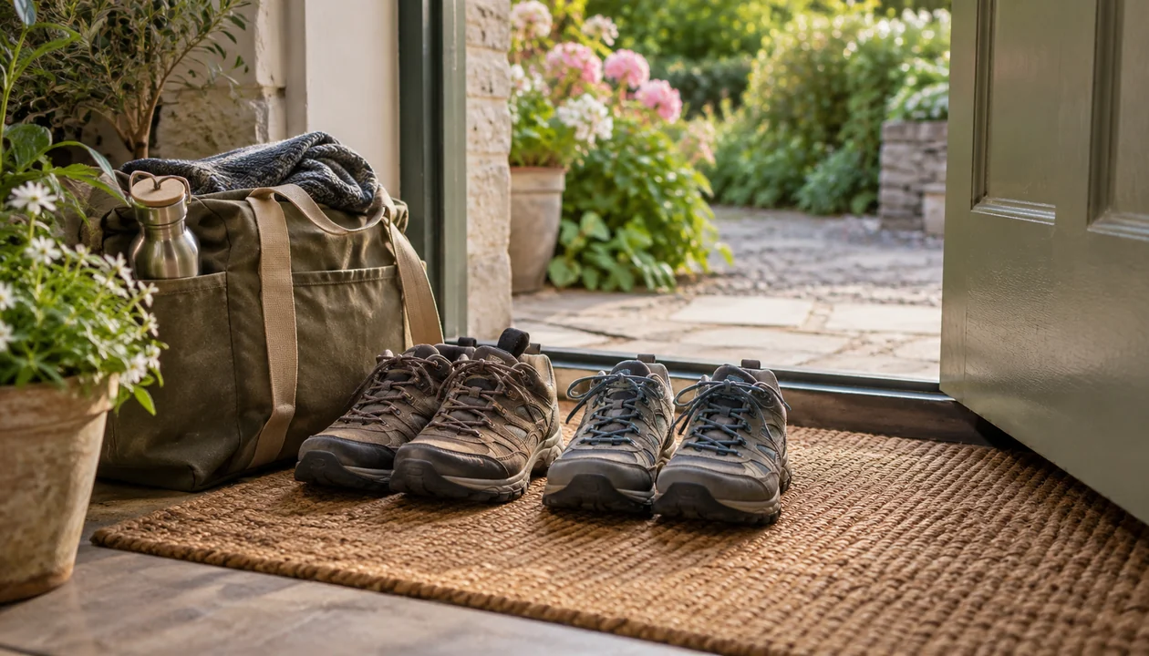 Walking shoes ready for a shared afternoon walk
