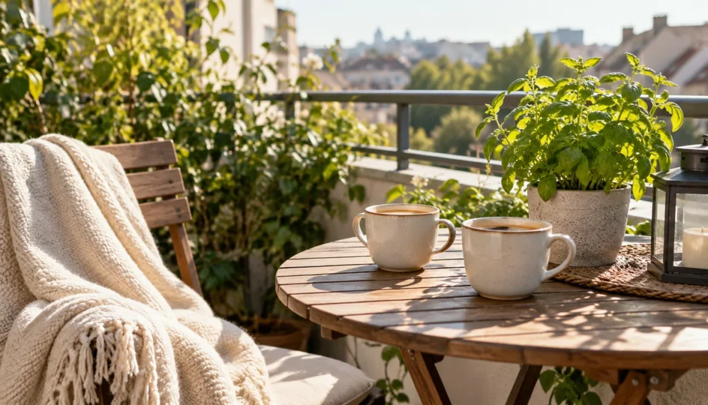 Coffee for two on a sunny balcony