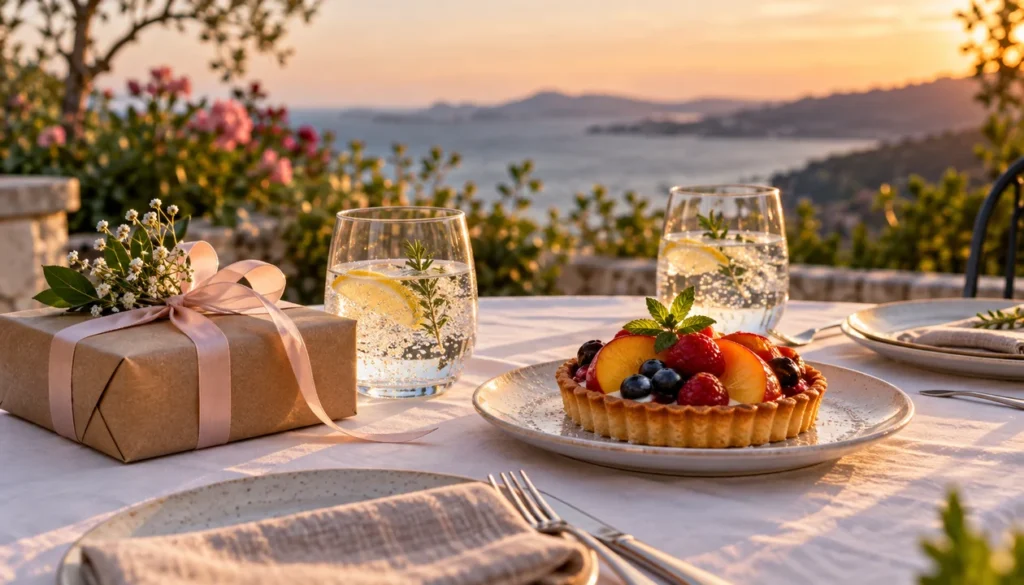 Gift and fruit tart prepared for a special occasion