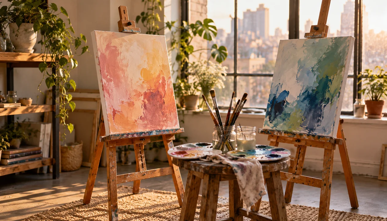 Painting easels and supplies ready for a creative date